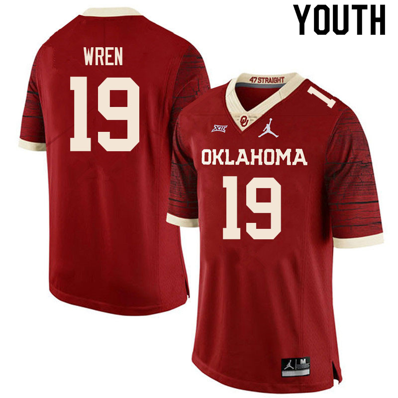 Youth #19 Maureese Wren Oklahoma Sooners College Football Jerseys Sale-Retro - Click Image to Close